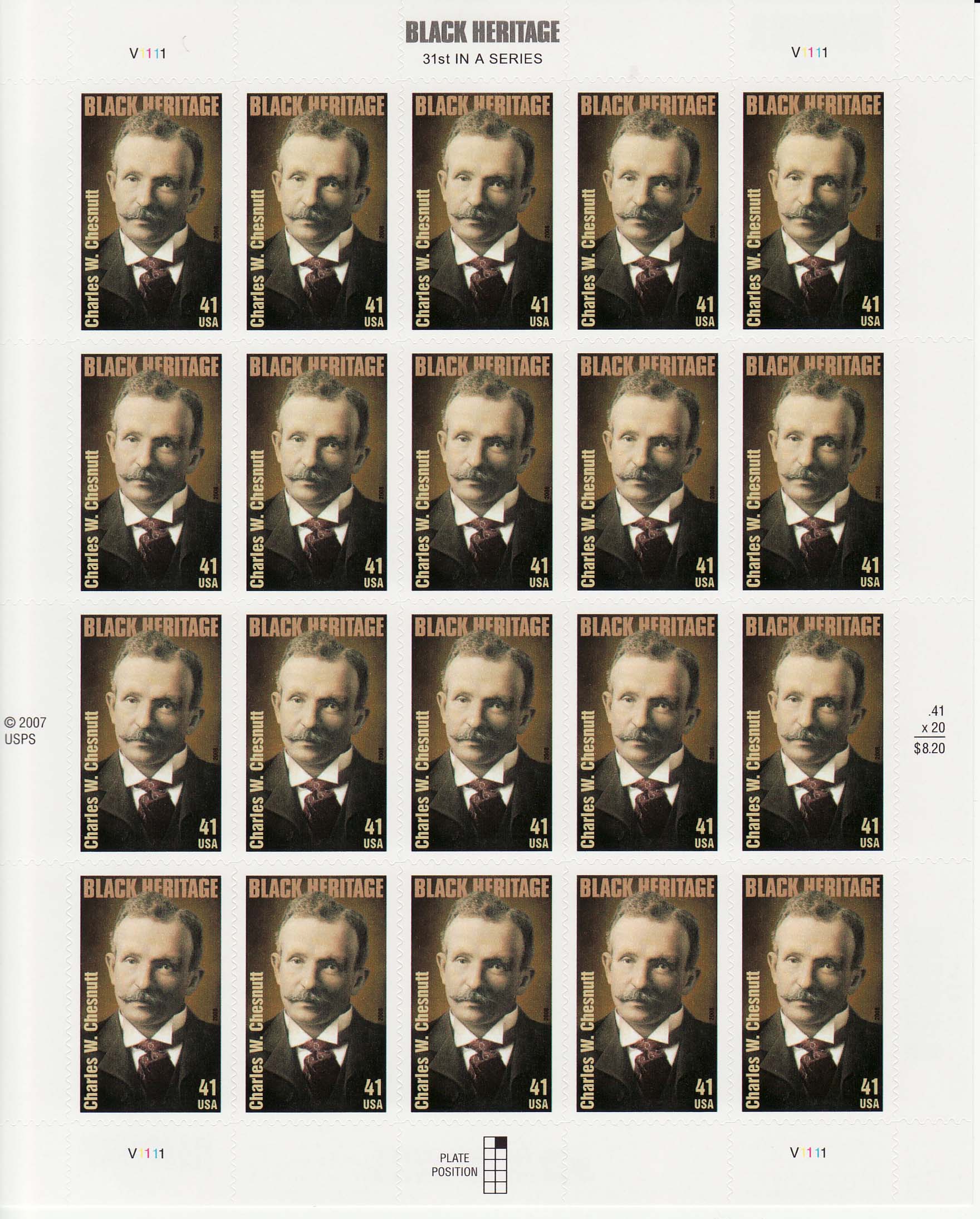 Charles W. Chesnutt stamp sheet -- Black Heritage, #4222