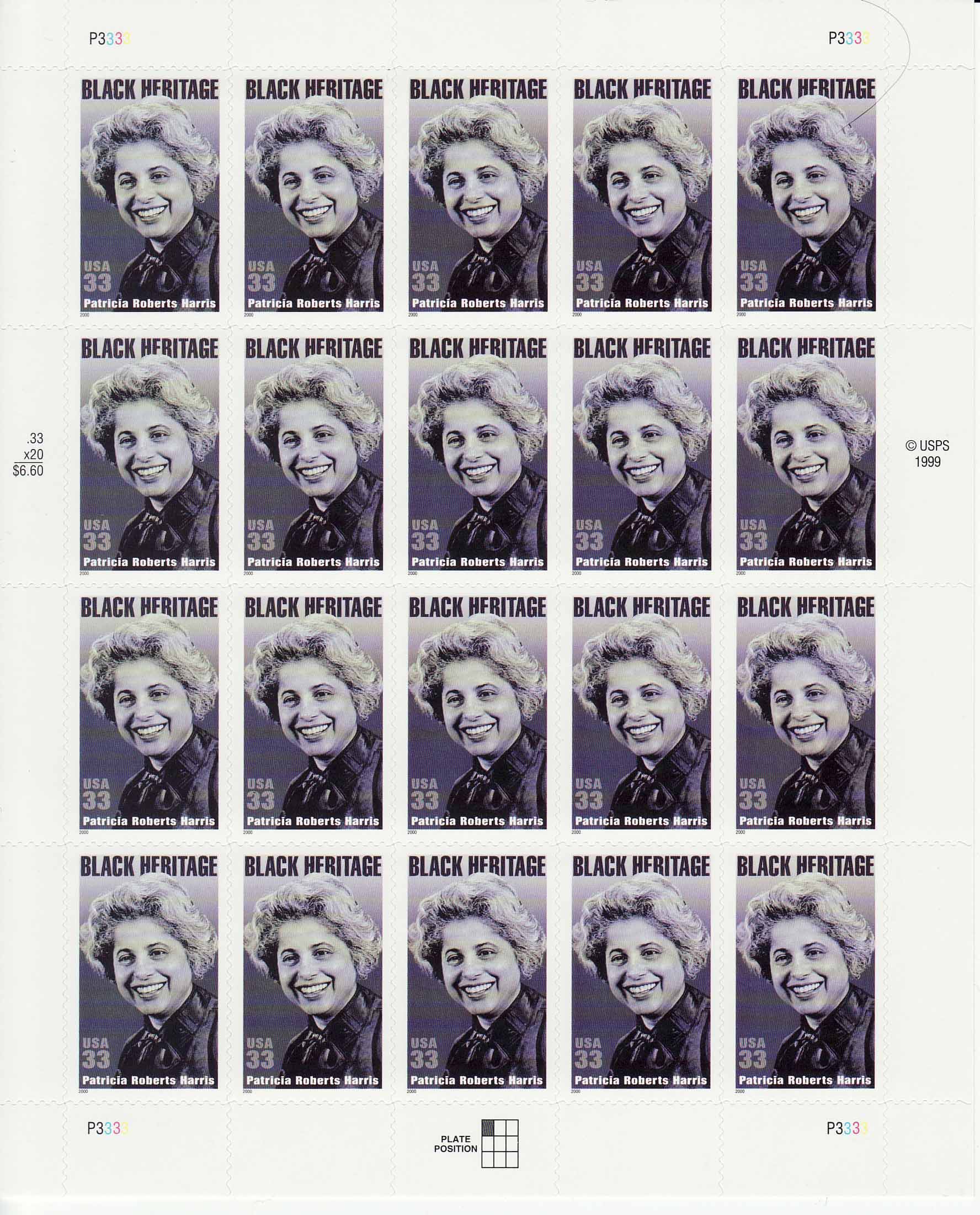Patricia Roberts Harris stamp sheet -- Black Heritage, #3371