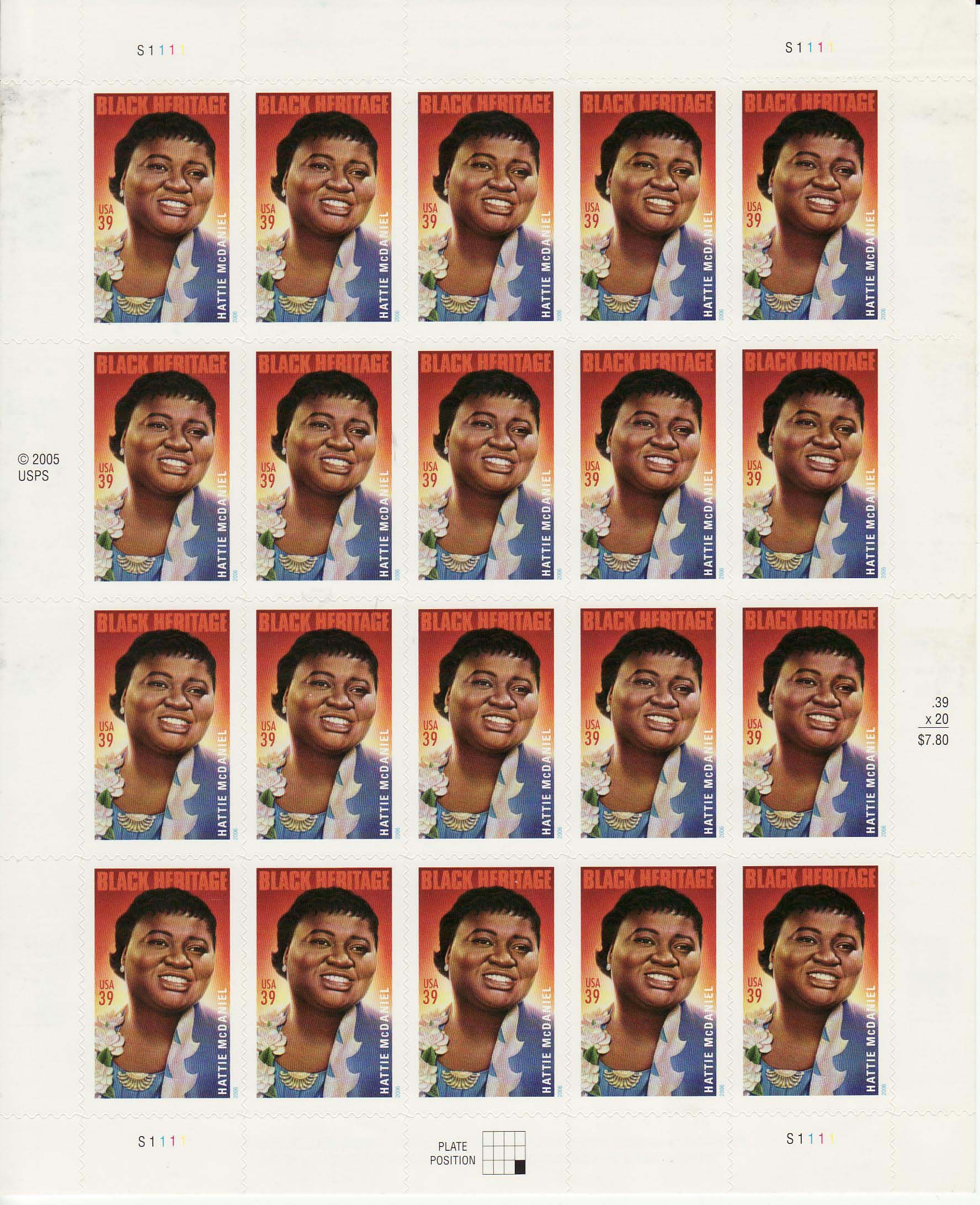 Hattie McDaniel stamp sheet -- Black Heritage, #3996