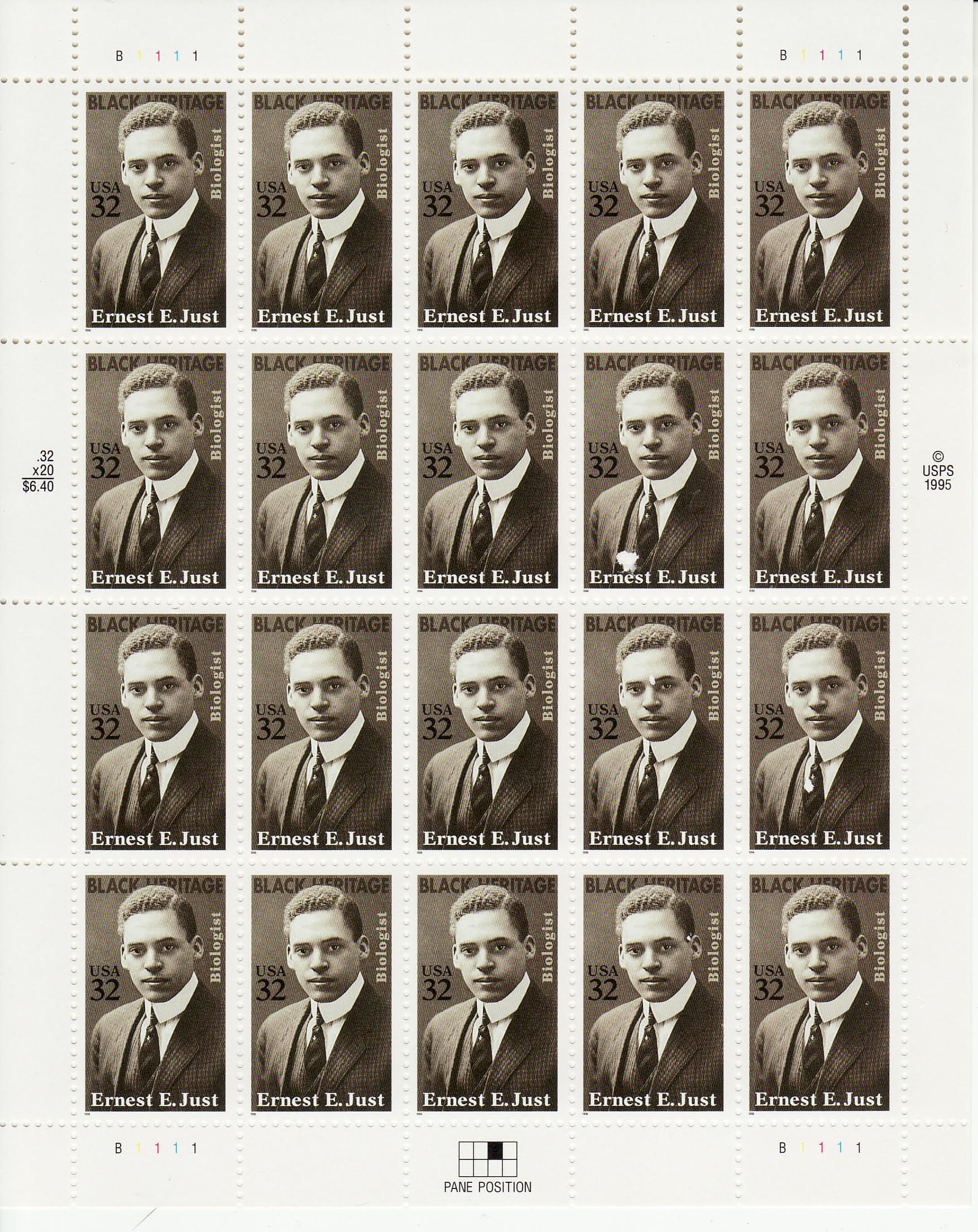 Ernest Just stamp sheet -- Black  Heritage, #3058