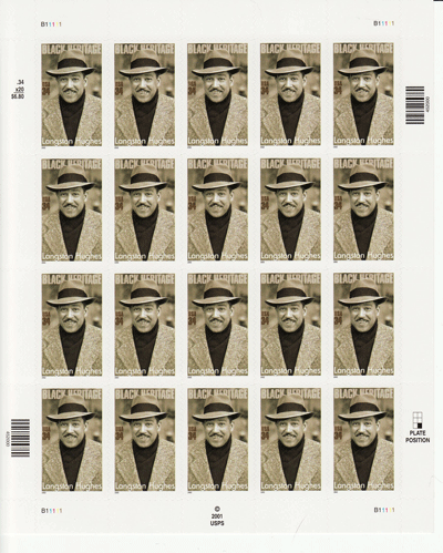 Langston Hughes stamp sheet -- Black Heritage, #3557