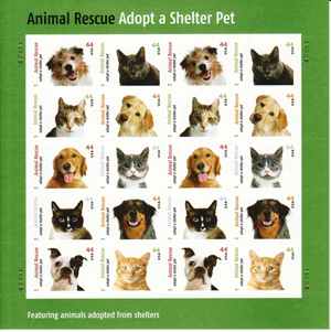 Adopt a Shelter Pet stamp sheet -- Animals, #4451-4460