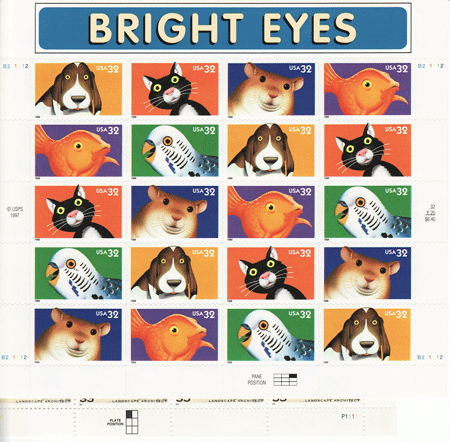Bright Eyes stamp sheet -- Animals, #3230-3234