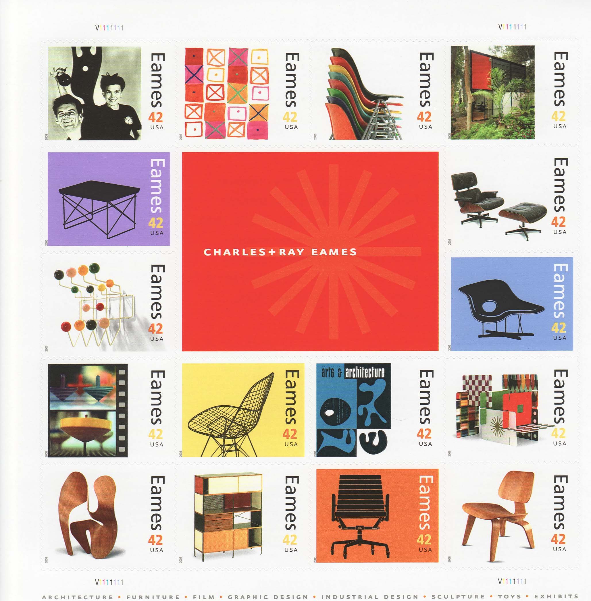 Charles & Ray Eames stamp sheet -- Art, #4333
