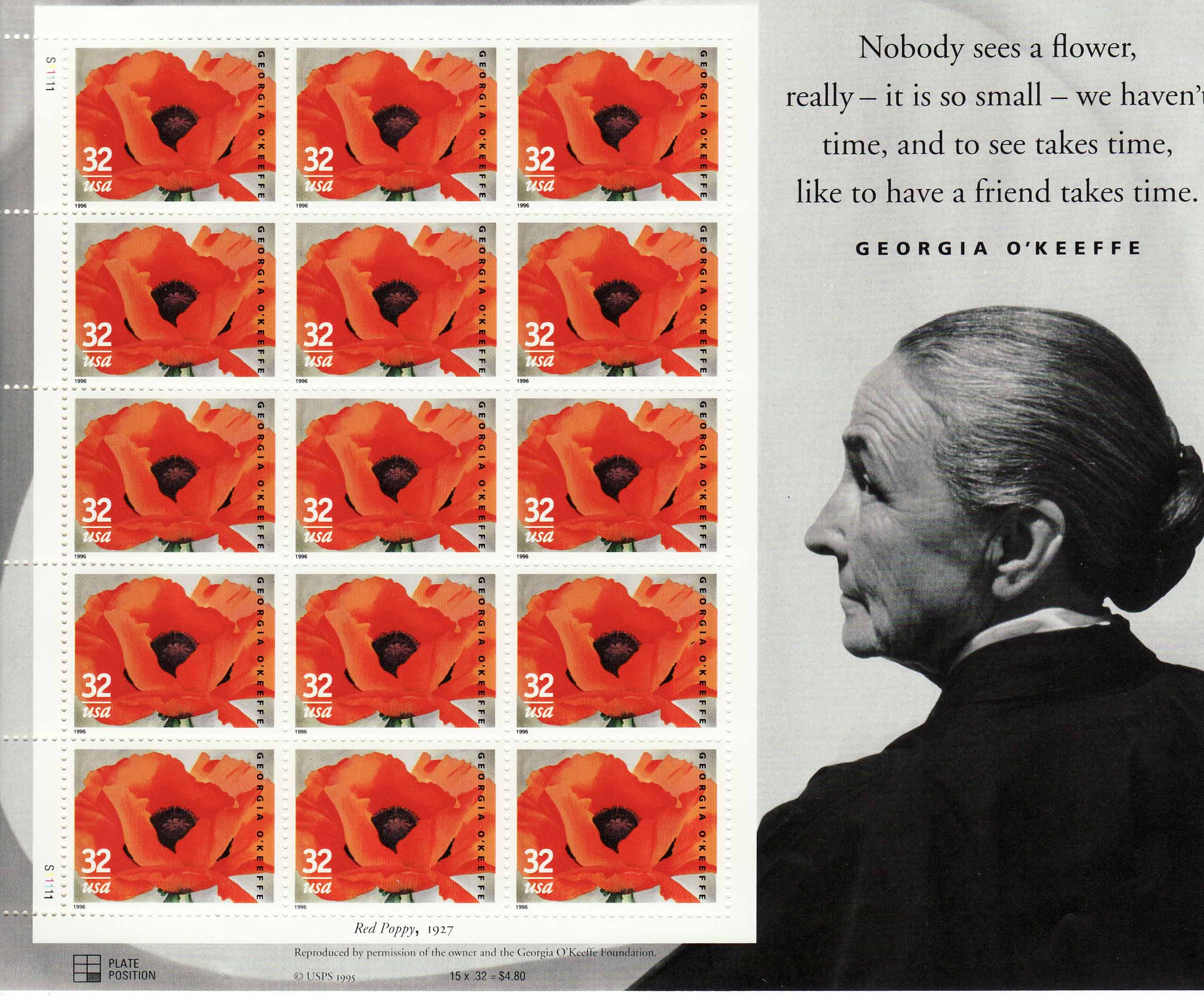 Georgia O'Keefe stamp sheet -- Art, #3069