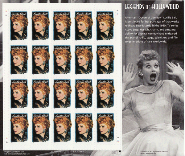 Lucille Ball stamp sheet -- Legends of Hollywood