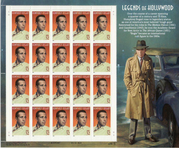 Humphrey Bogart stamp sheet -- Legends of Hollywood