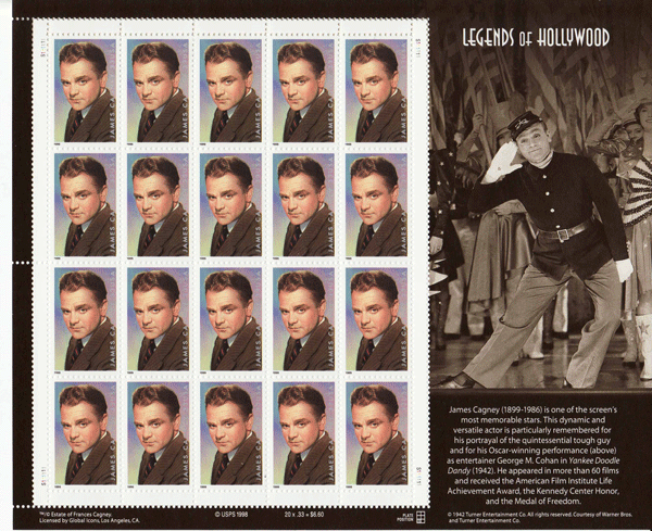 James Cagney stamp sheet -- Legends of Hollywood
