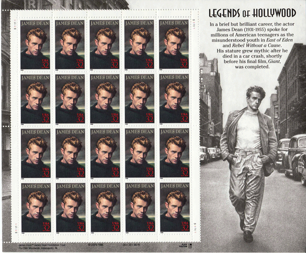 James Dean stamp sheet -- Legends of Hollywood