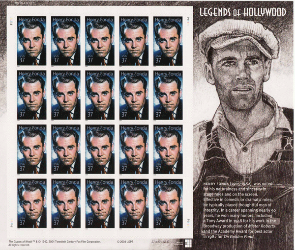 Henry Fonda stamp sheet -- Legends of Hollywood