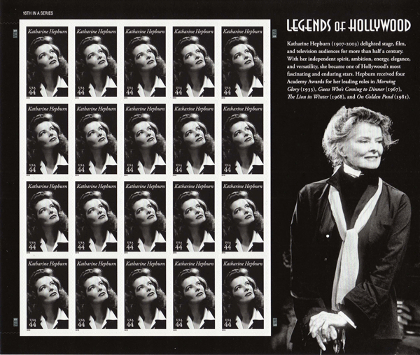 Katharine Hepburn stamp sheet -- Legends of Hollywood