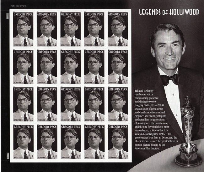 Gregory Peck stamp sheet -- Legends of Hollywood