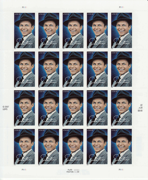 Frank Sinatra stamp sheet