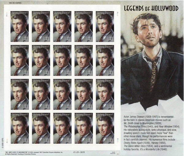 James Stewart stamp sheet -- Legends of Hollywood