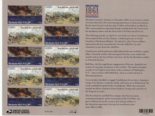 Civil War 1861 stamp sheet (reverse side)