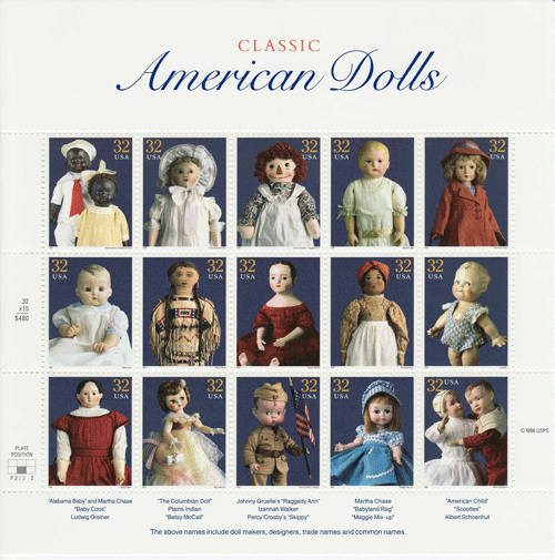 Classic American Dolls stamp sheet