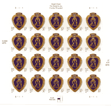 Military Purple Heart stamp sheet, 39 cent