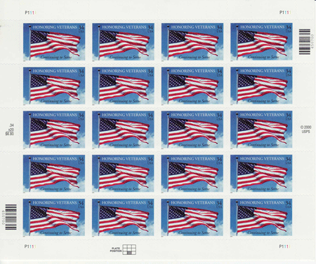 Honoring Veterans stamp sheet