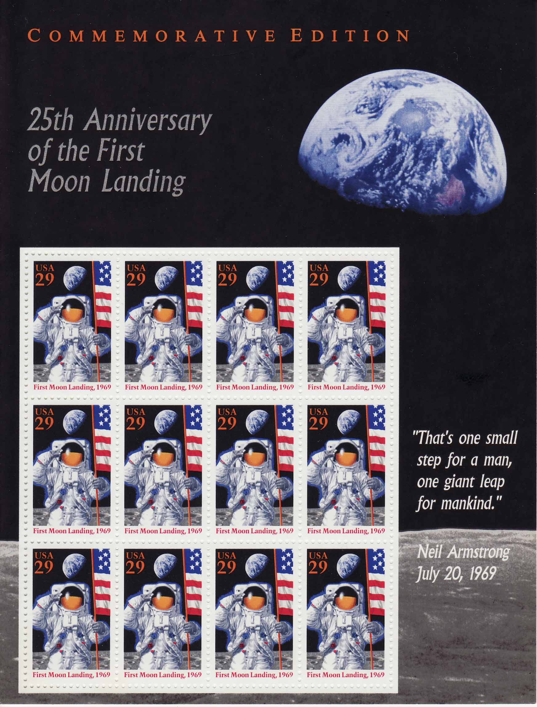 25th Anniversary of the First Moon Landing stamp sheet