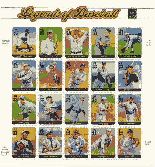 Legends of Baseball stamp sheet