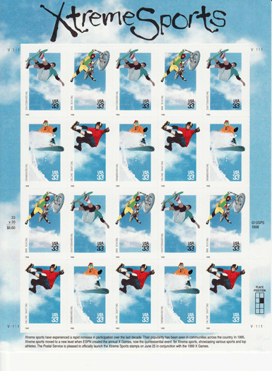 Xtreme Sports stamp sheet