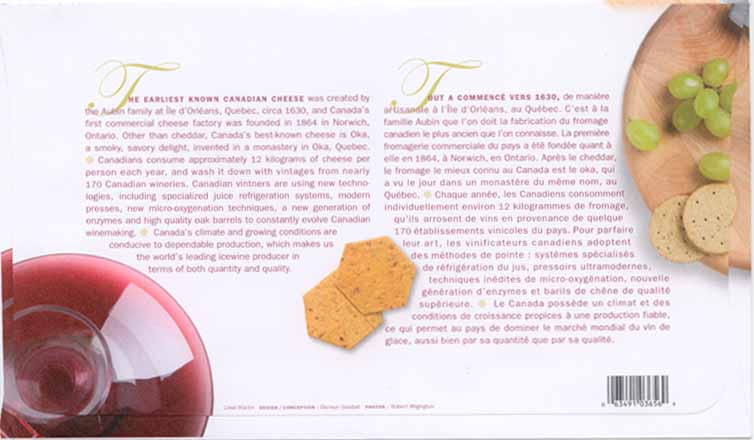 Informational side of Candian FDC featuring grapes and cheese
