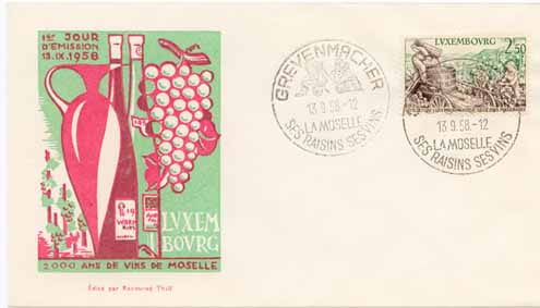 Luxemburgh FDC featuring grapes on stamps